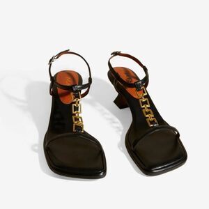 Manu Atelier Butterfly T-strap Sandals Black Soft Square Toe Heel Size 40